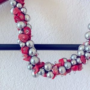 Chunky Red and Silver Stone and Bead Statement